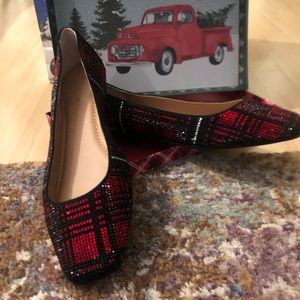 Red Plaid Rhinestone Flats